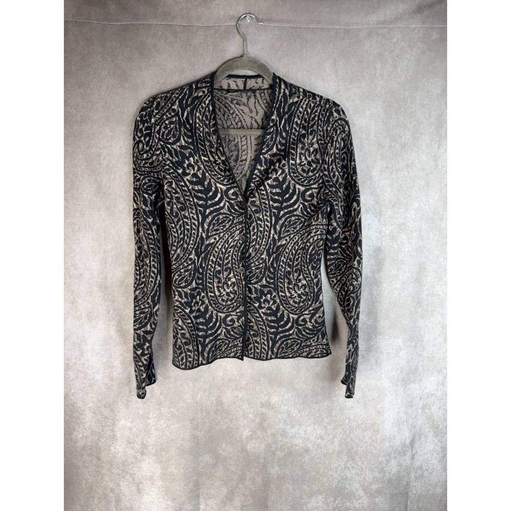 Peruvian Connection Pima Cotton Floral Jacquard Cardigan Sweater Size XS